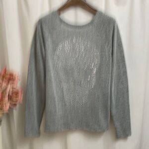 RARE PINK Victoria’s Secret Crystal Studded Skull Backless Gray Knit Sweater